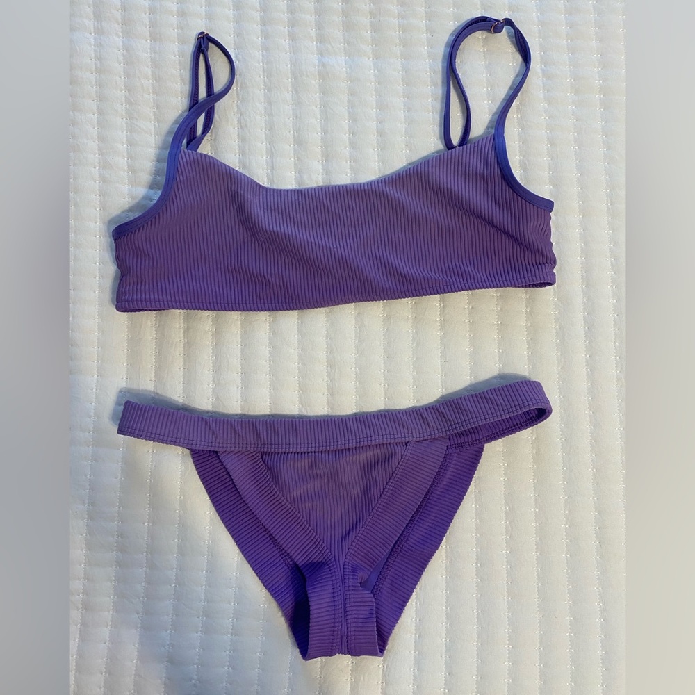 Bright purple Frankie’s Bikinis two piece bikini set